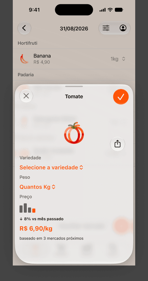Exploração de ficha de produto no Figma, com variedade, peso e preço